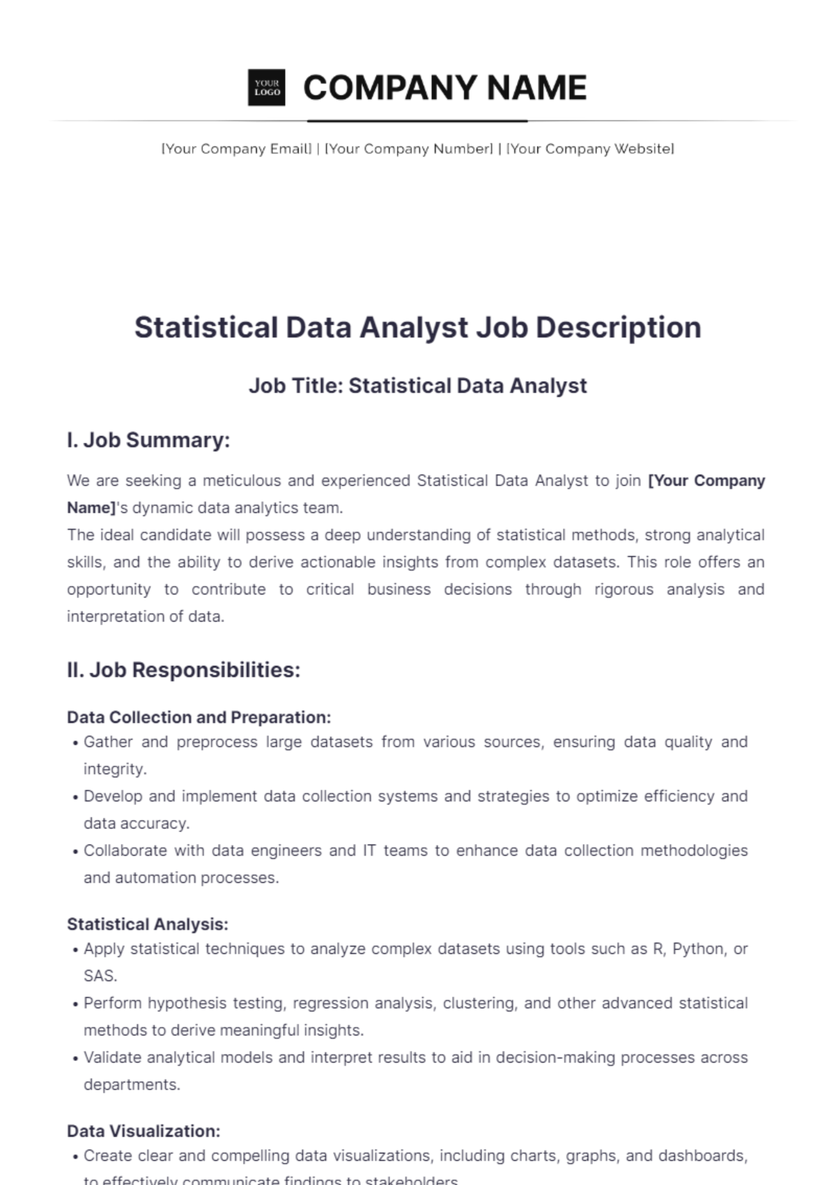 Statistical Data Analyst Job Description Template - Edit Online & Download