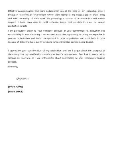 Free Manufacturing Supervisor Cover Letter to Edit Online