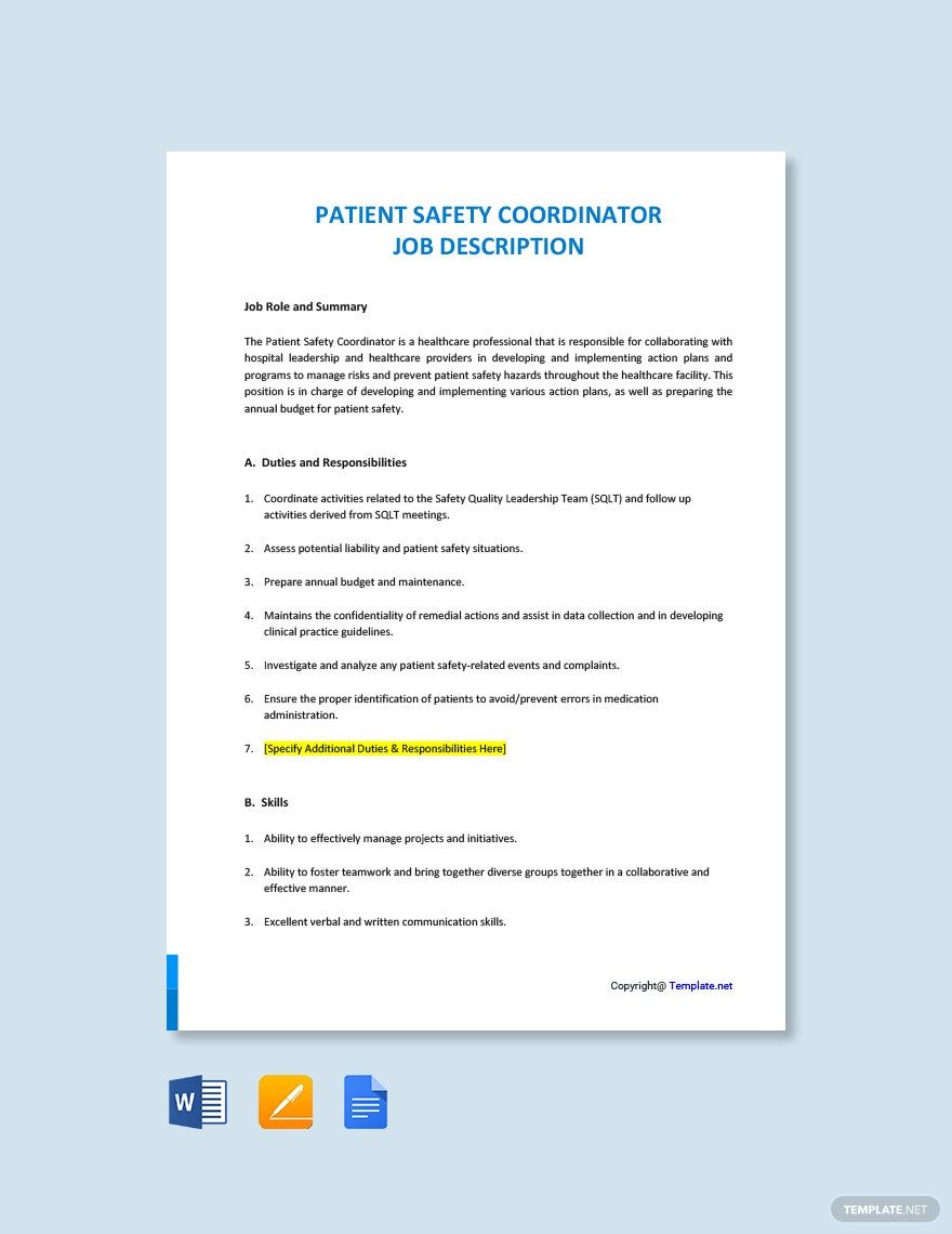 FREE Safety Coordinator Template Download In Word Google Docs PDF 