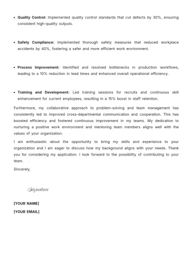 Free Work Center Supervisor Cover Letter to Edit Online