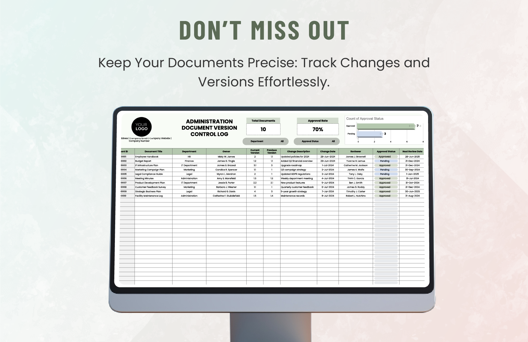Administration Document Version Control Log Template