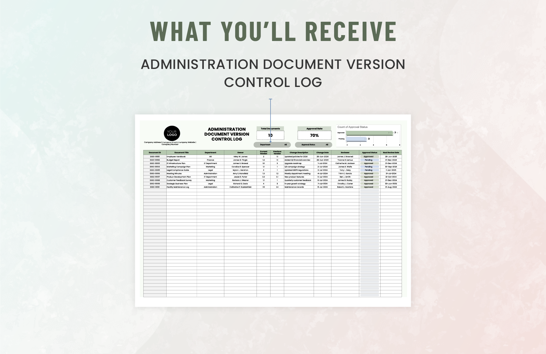 Administration Document Version Control Log Template