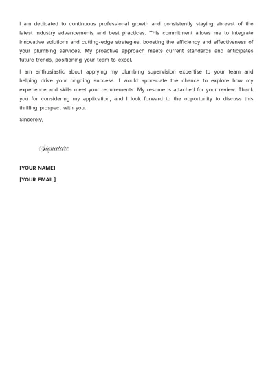 Free Plumbing Supervisor Cover Letter to Edit Online