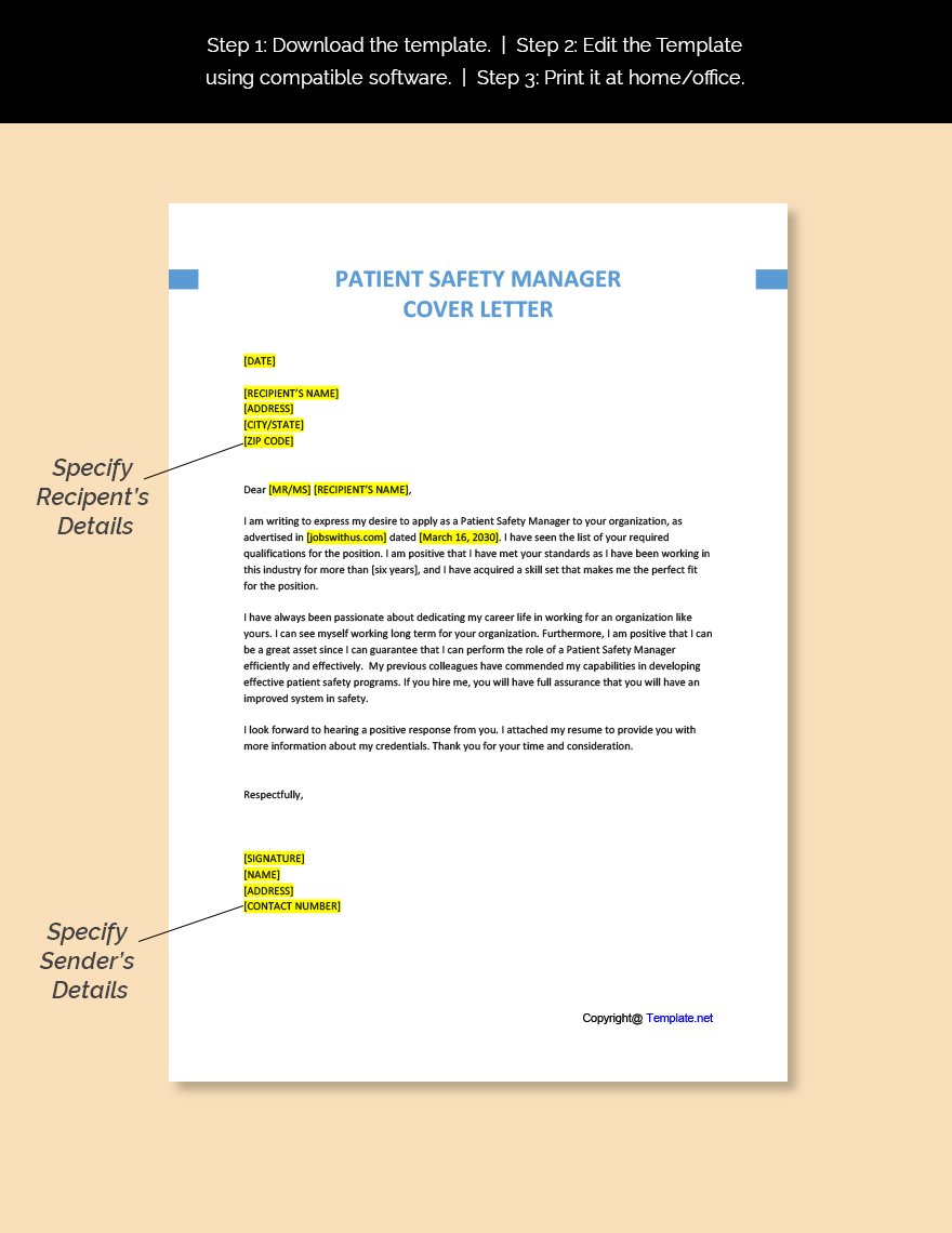 Patient Safety Manager Cover Letter Template