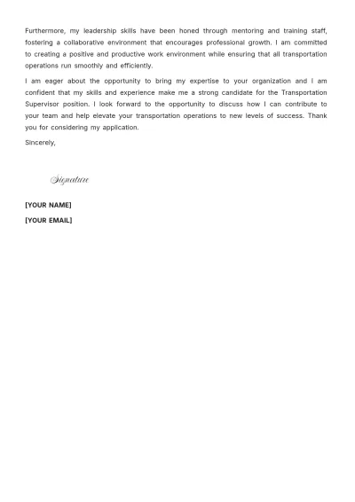 Free Transportation Supervisor Cover Letter to Edit Online