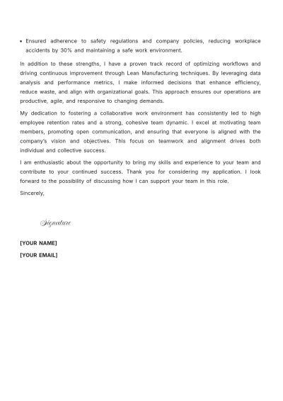 Free Shift Supervisor Cover Letter to Edit Online