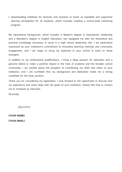Free High School Dean Cover Letter to Edit Online
