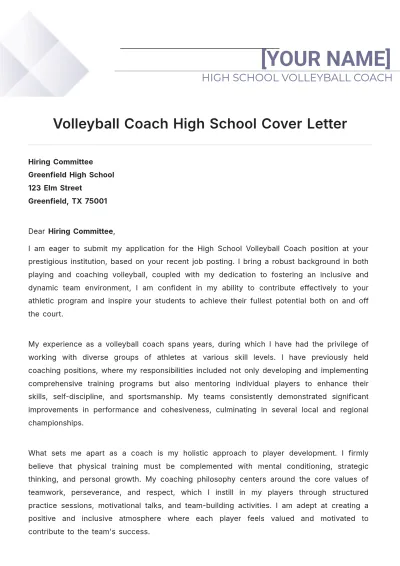 Free Volleyball Coach High School Cover Letter to Edit Online