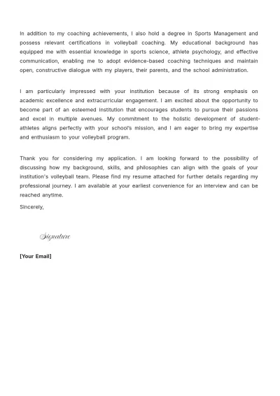 Free Volleyball Coach High School Cover Letter to Edit Online
