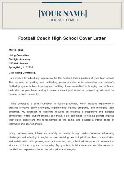 Free Football Coach High School Cover Letter to Edit Online