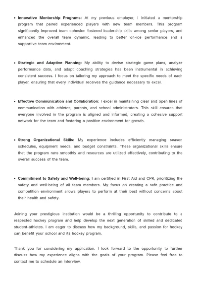 Free Hockey Coach High School Cover Letter to Edit Online