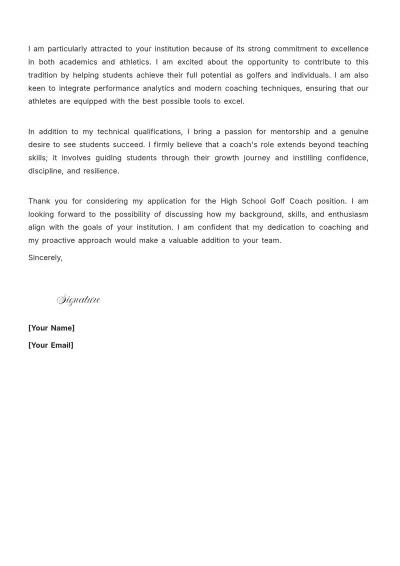 Free Golf Coach High School Cover Letter to Edit Online