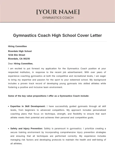 Free Gymnastics Coach High School Cover Letter to Edit Online