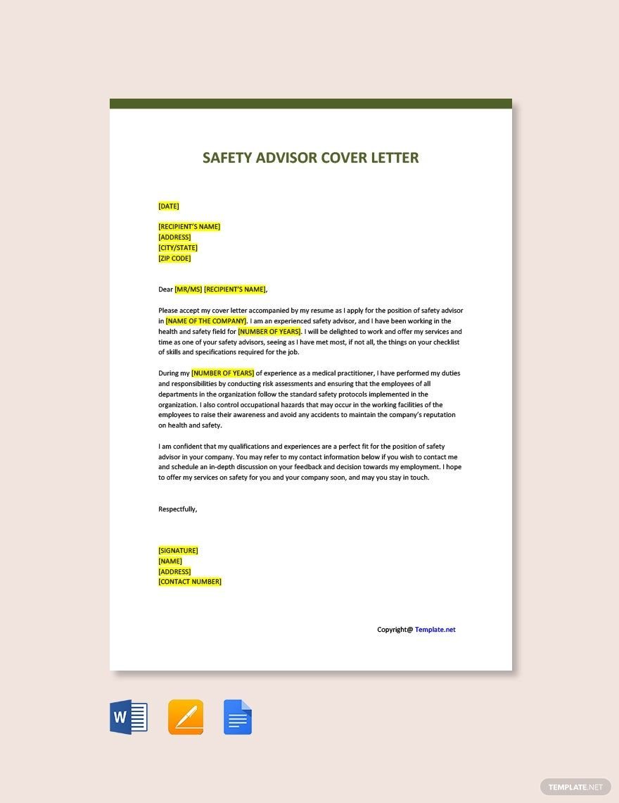 Safety Advisor Cover Letter