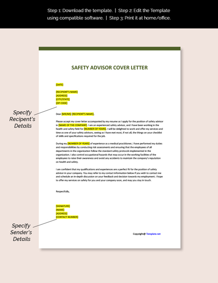 cover letter health and safety