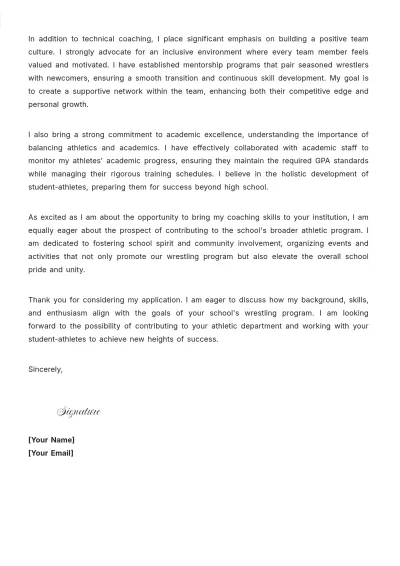 Free Wrestling Coach High School Cover Letter to Edit Online