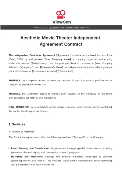 Free Aesthetic Movie Theater Independent Agreement Contract Template to Edit Online