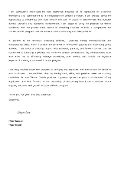 Free Tennis Coach High School Cover Letter to Edit Online
