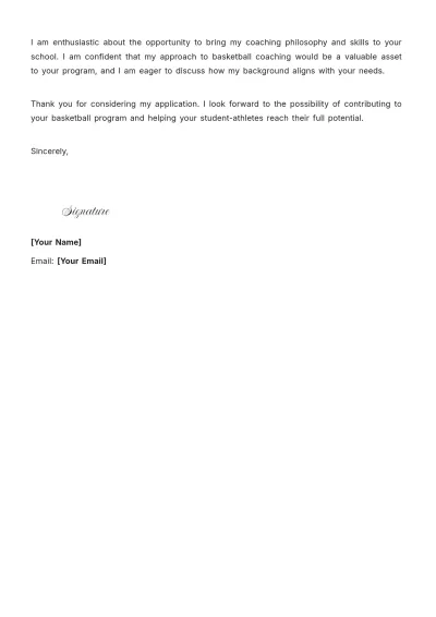 Free Basketball Coach High School Cover Letter to Edit Online