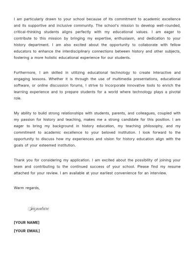 Free High School History Teacher Cover Letter to Edit Online