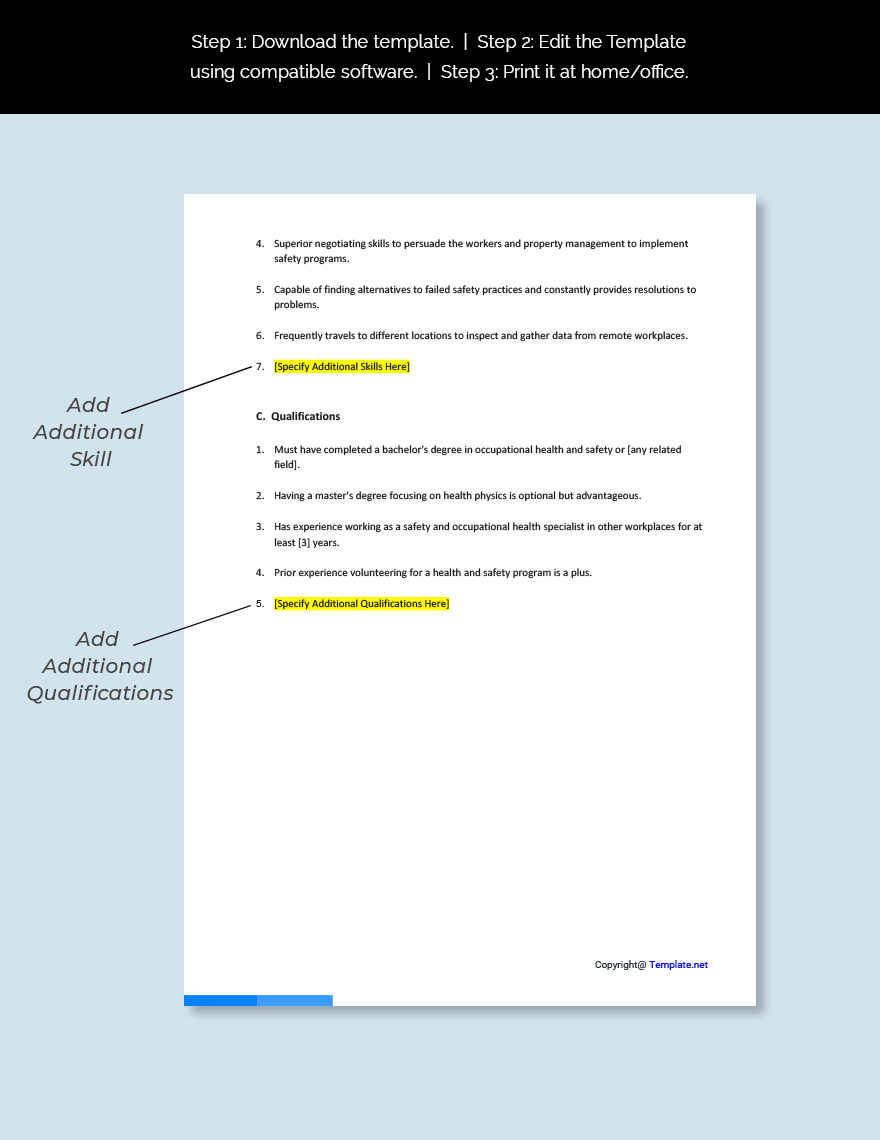 Free Safety And Occupational Health Specialist Job AD Description Template Google Docs Word 