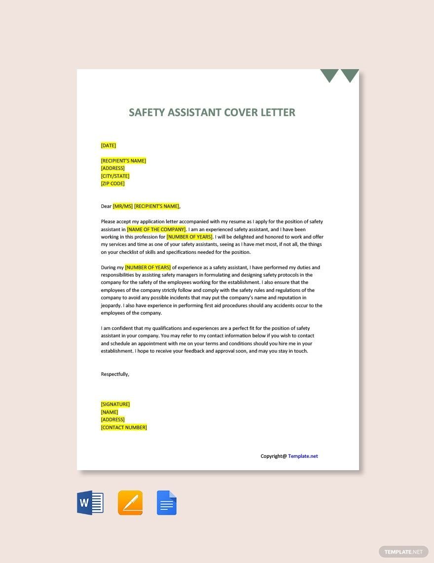 Safety Assistant Cover Letter Template