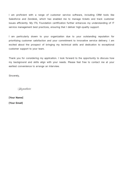 Free Customer Support Representative Cover Letter to Edit Online