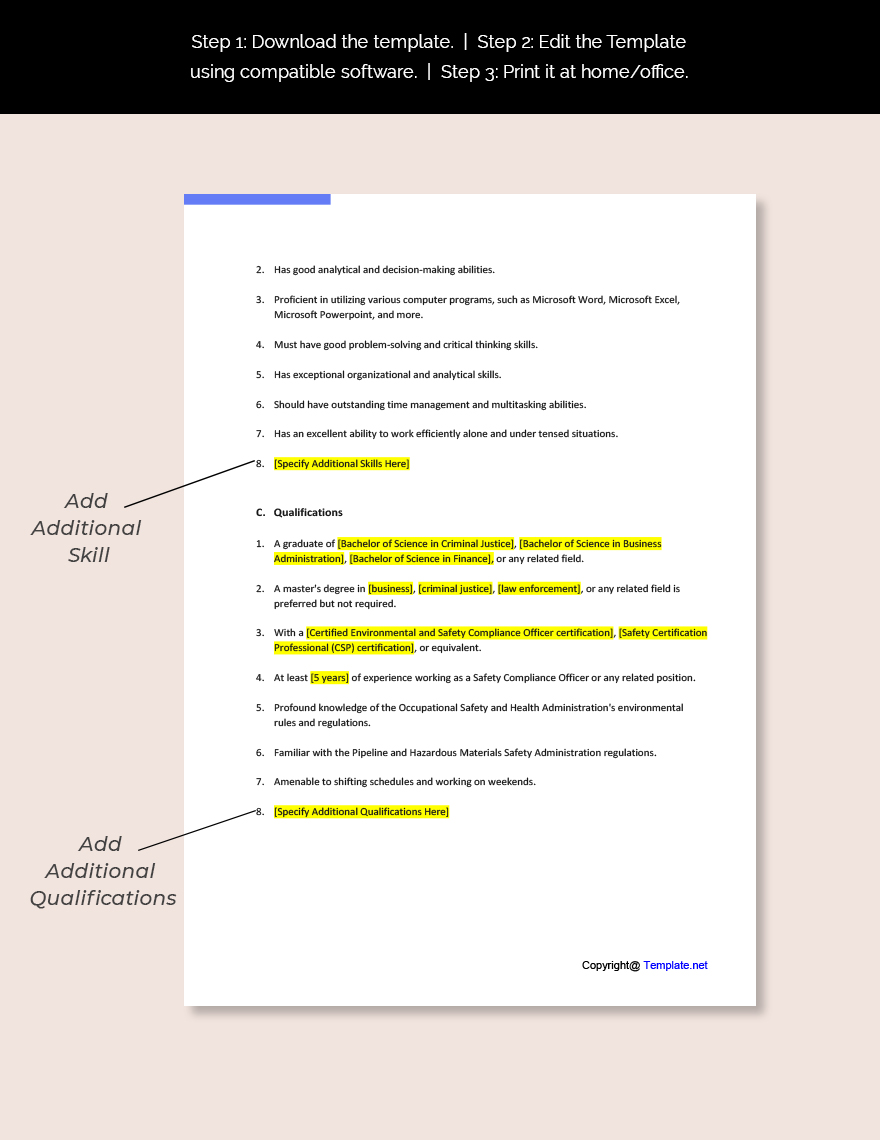Safety Compliance Officer Job AD Description Template Download In 