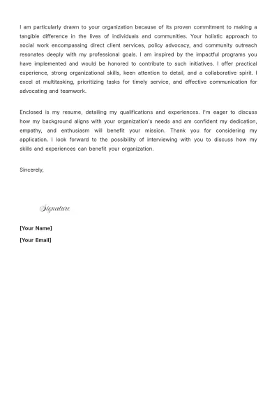 Free Social Work Cover Letter for Student to Edit Online
