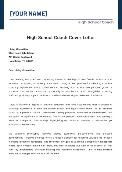 Free High School Coach Cover Letter to Edit Online