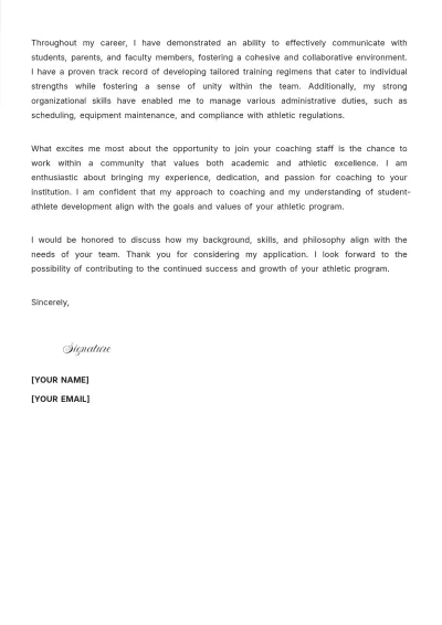 Free High School Coach Cover Letter to Edit Online