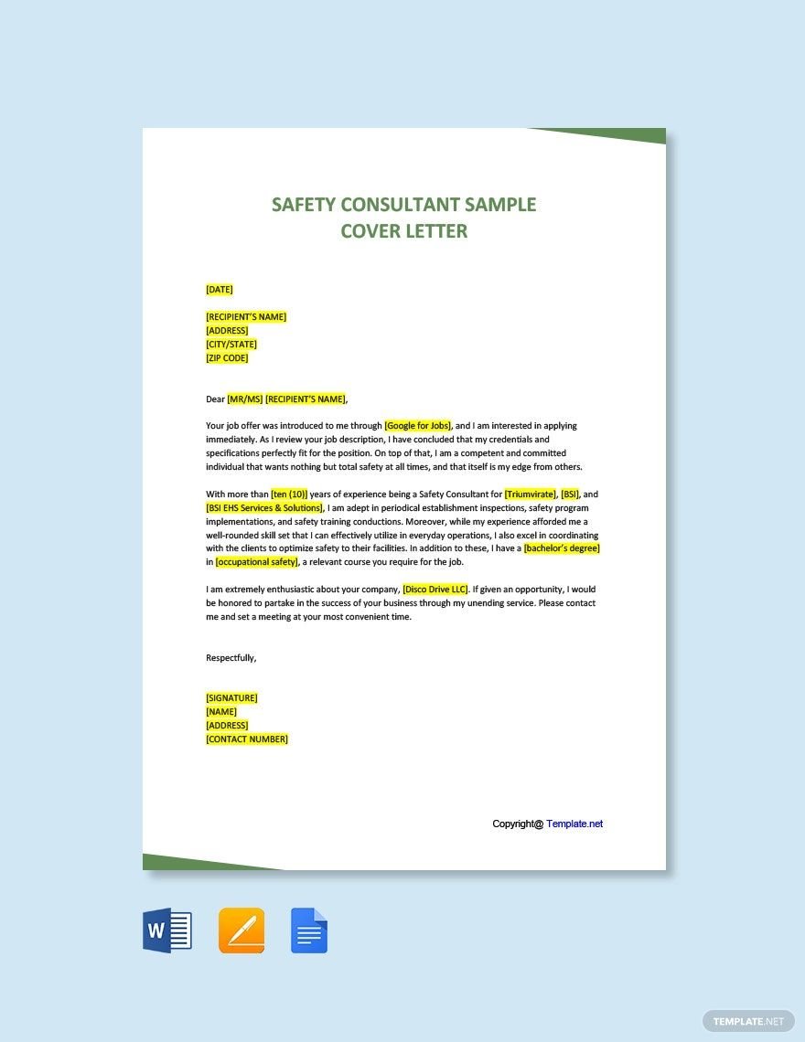 Safety Consultant Sample Cover Letter