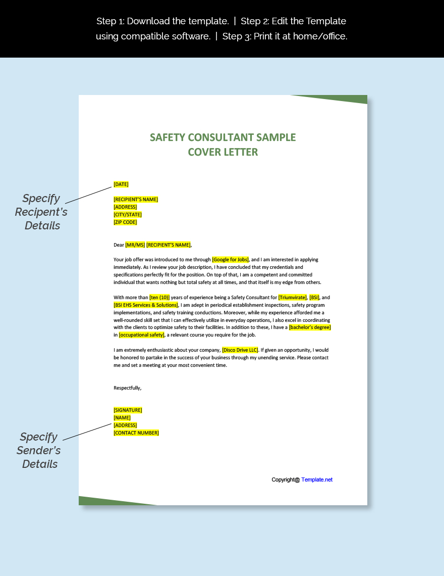 Safety Consultant Sample Cover Letter