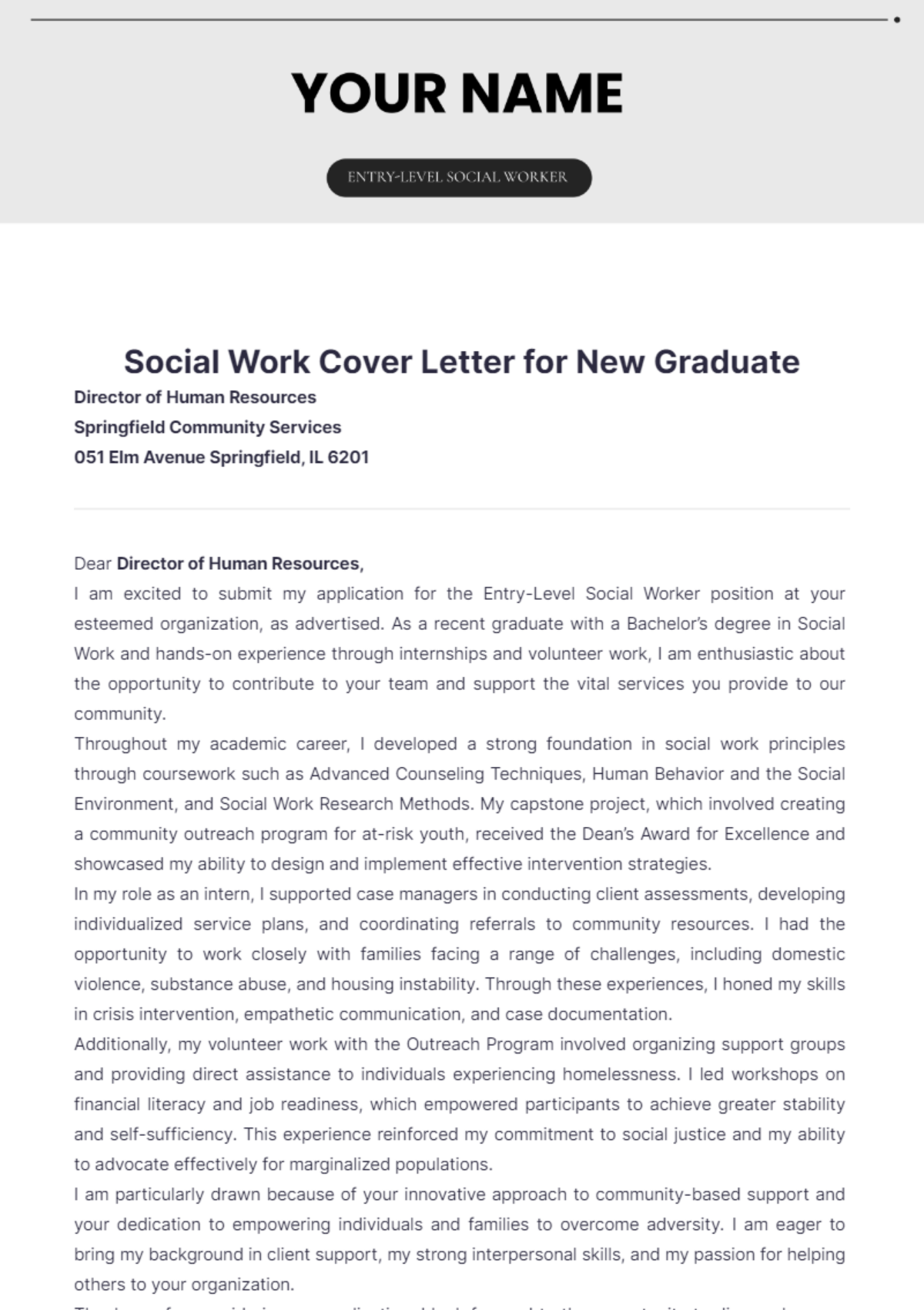 Social Work Cover Letter for New Graduate - Edit Online & Download