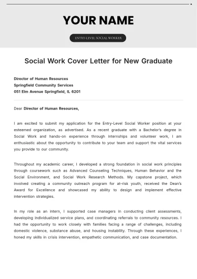 Free Social Work Cover Letter for New Graduate to Edit Online