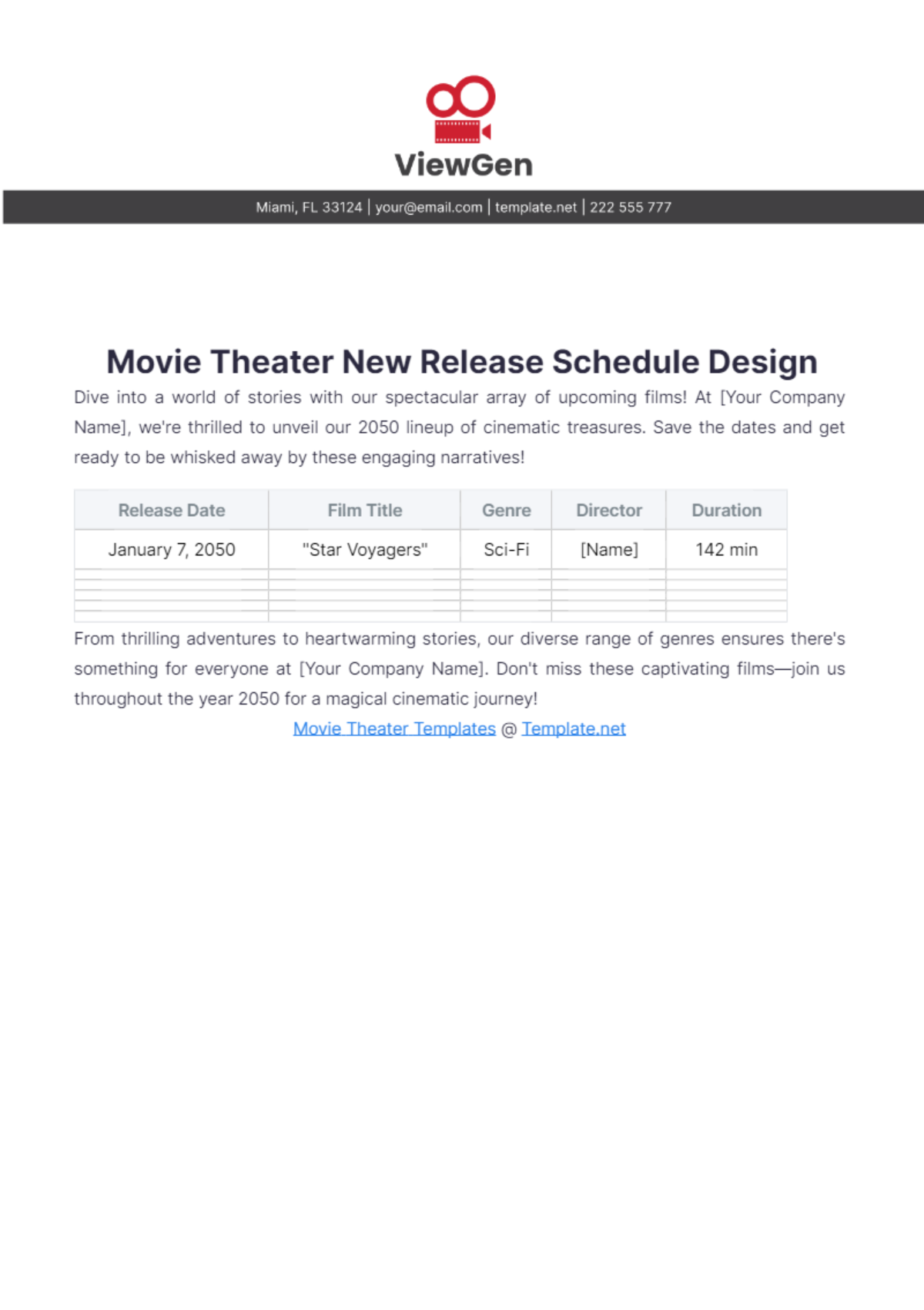 Movie Theater New Release Schedule Design Template - Edit Online & Download