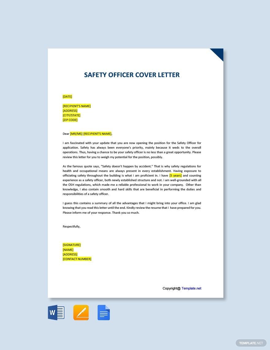 Safety Officer Cover Letter