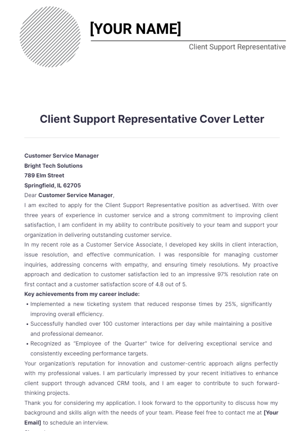 Client Support Representative Cover Letter - Edit Online & Download