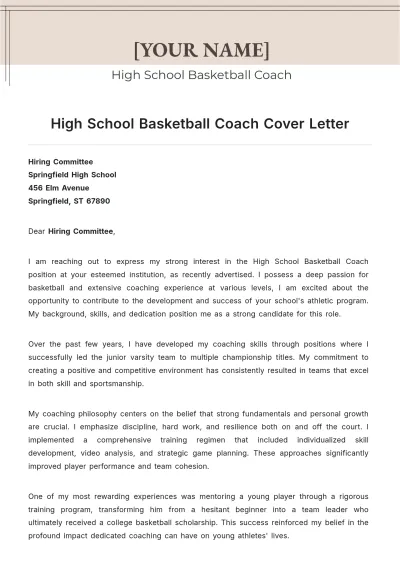 Free High School Basketball Coach Cover Letter to Edit Online