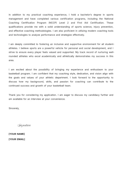 Free High School Basketball Coach Cover Letter to Edit Online