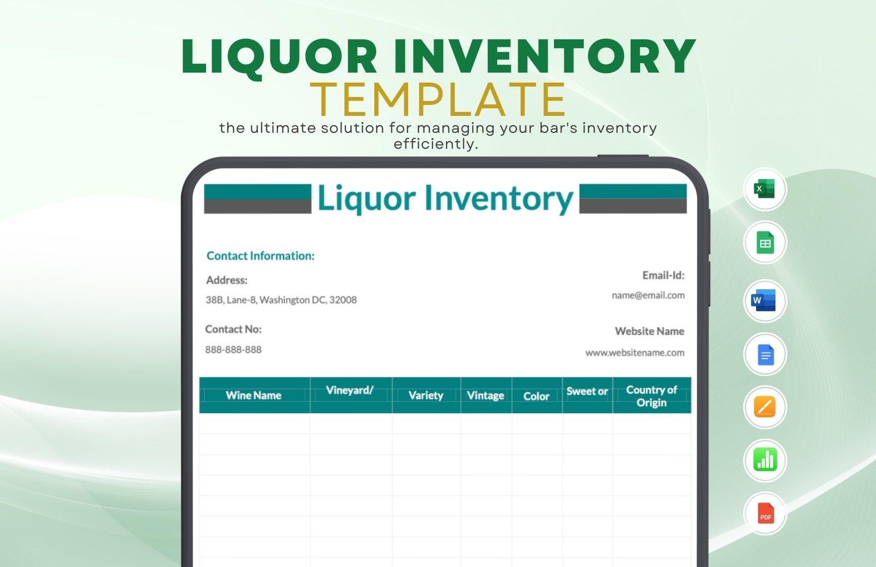 Liquor Inventory Template in Word, Google Docs, Excel, PDF, Google Sheets, Apple Pages, Apple Numbers