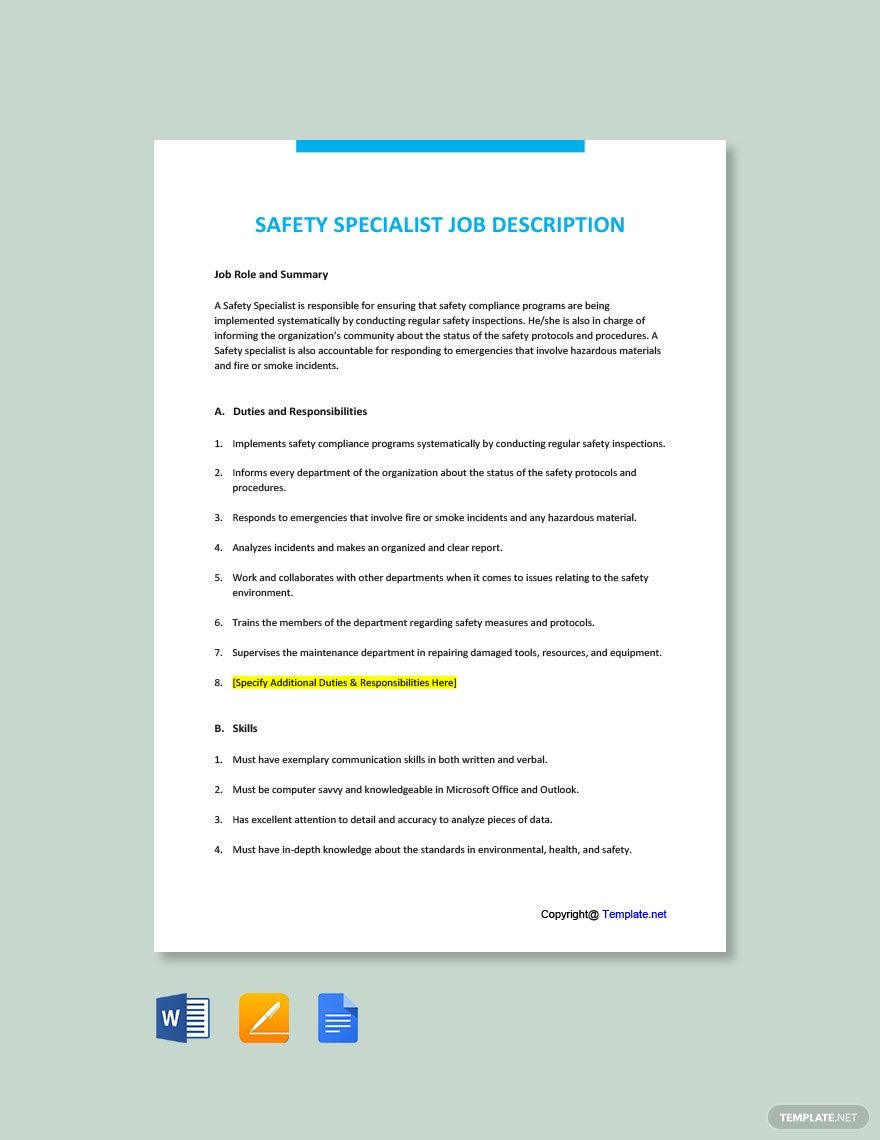 Safety Specialist Template in Google Docs FREE Download