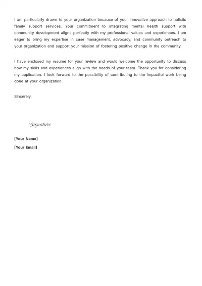 Free Social Work Cover Letter for Job Application to Edit Online