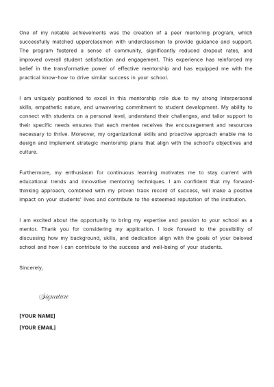 Free High School Mentor Cover Letter to Edit Online