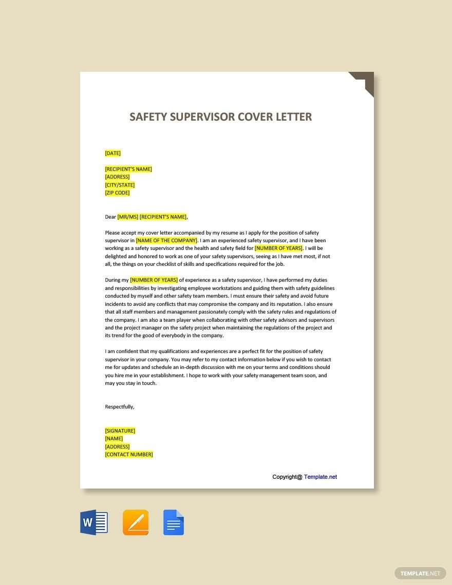 Safety Supervisor Cover Letter