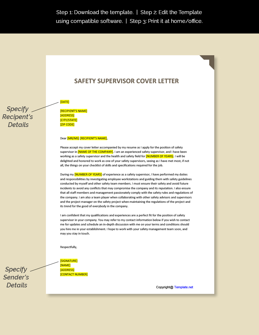 Safety Supervisor Cover Letter