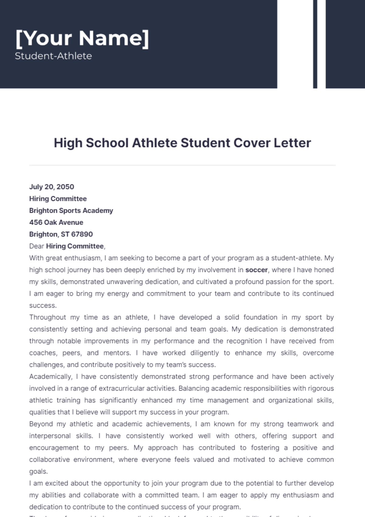 cover letter student athlete