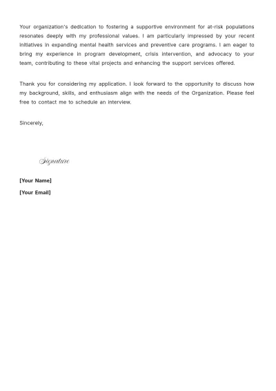 Free Social Work Cover Letter for Resume to Edit Online