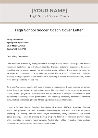 Free High School Soccer Coach Cover Letter to Edit Online