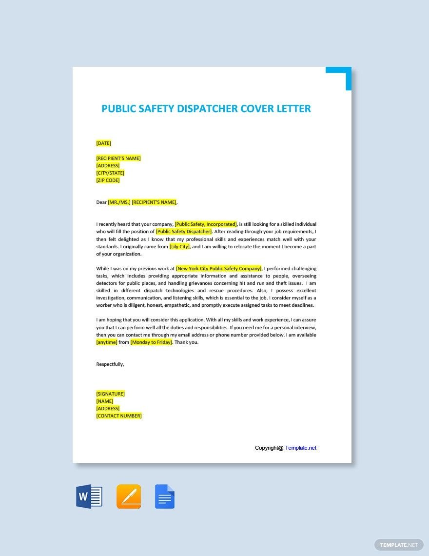 Public Safety Dispatcher Cover Letter